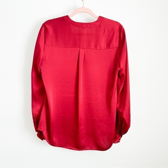 Express Satin Silky V neck Button Detail Balloon Sleeve Blouse Top Crimson Med - Picture 6 of 8
